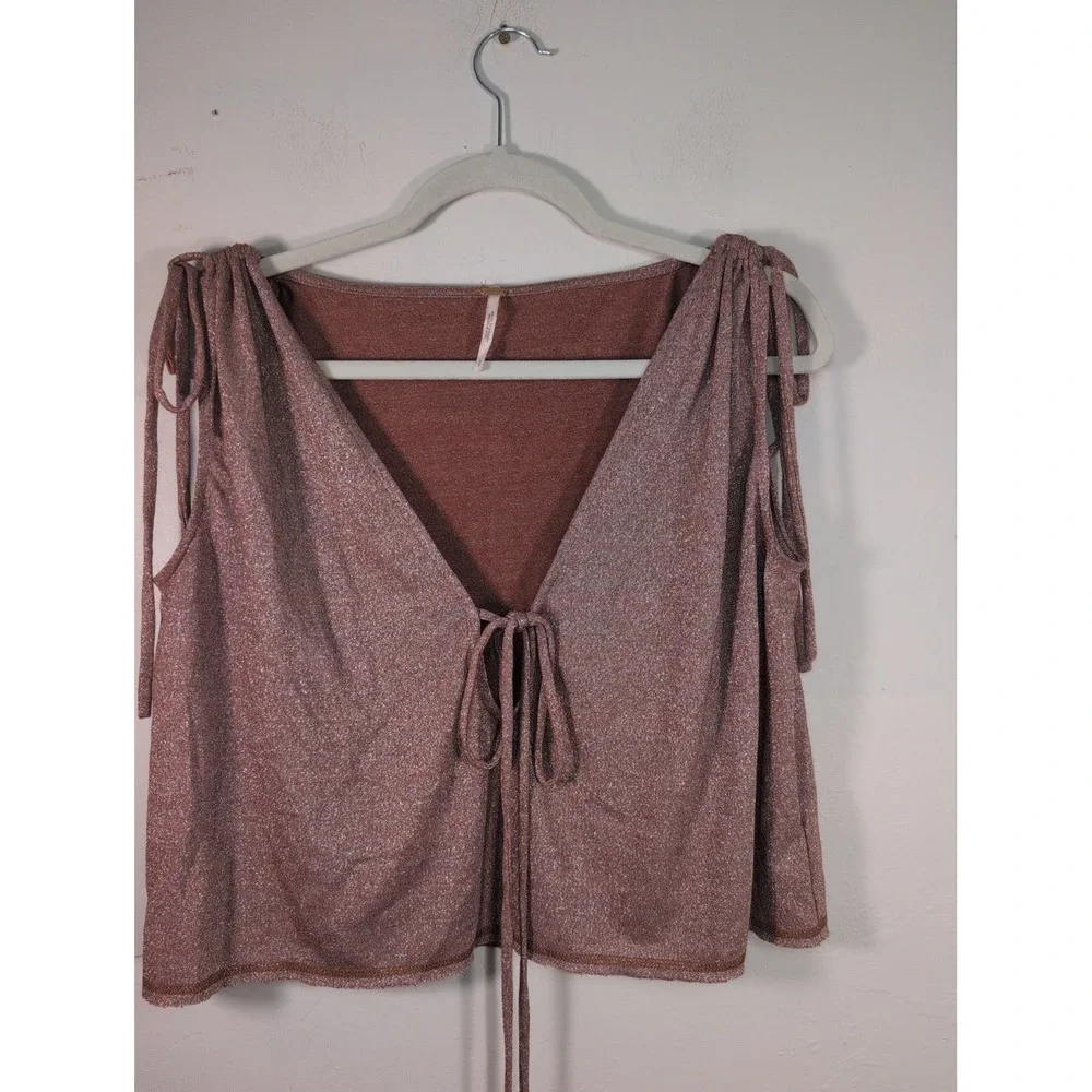 Free People Wanna Dance Shimmering Pink Top Size S